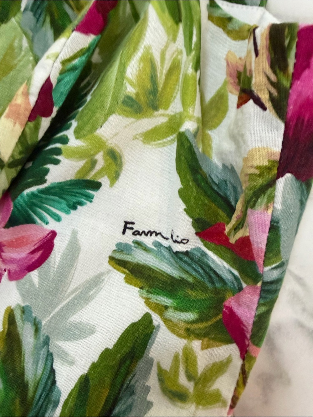FARM Rio White Floral Jumpsuit with Green and Pink Accents worn once - Picture 3 of 8